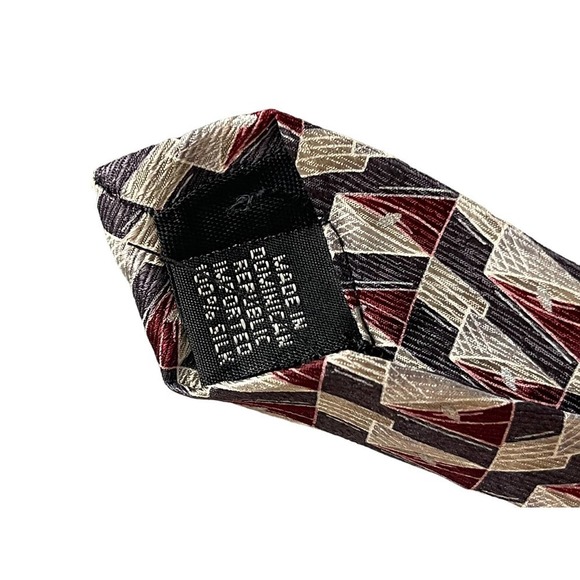 Hathaway Men's Necktie 57X4 inches Maroon Silver Ivory Geo Print Silk New - Picture 5 of 5
